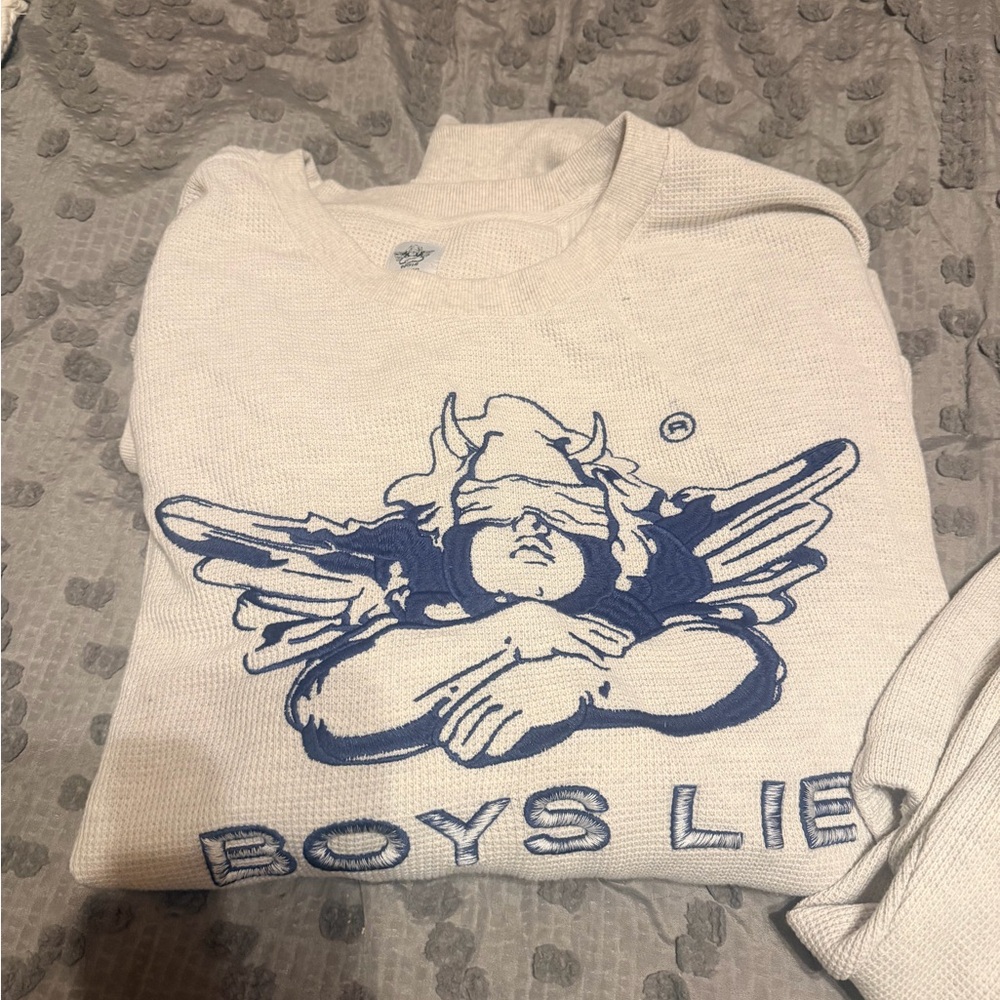 Boys Lie Cream and Blue Crewneck Sweater - Picture 3 of 6